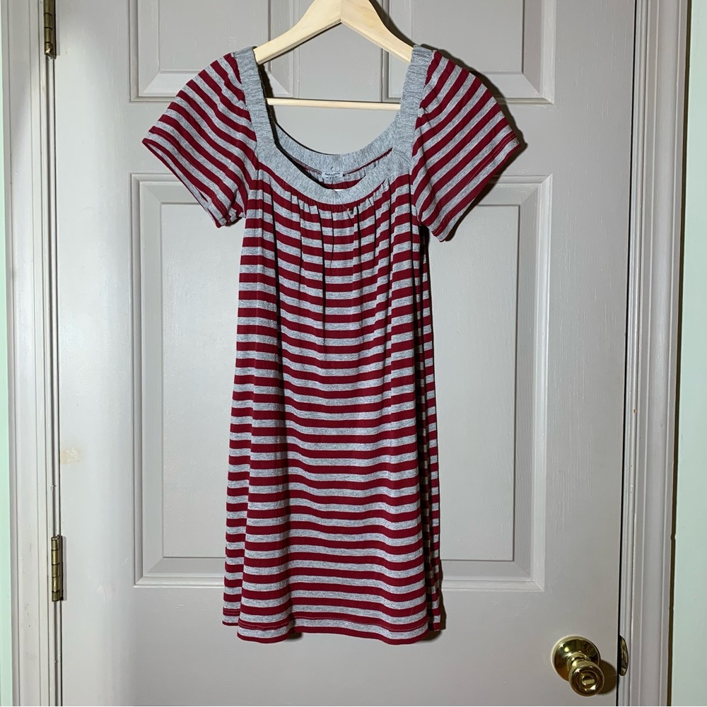 Splendid sparkle striped shirt dress mini knit maroon grey silver lurex NWT XS